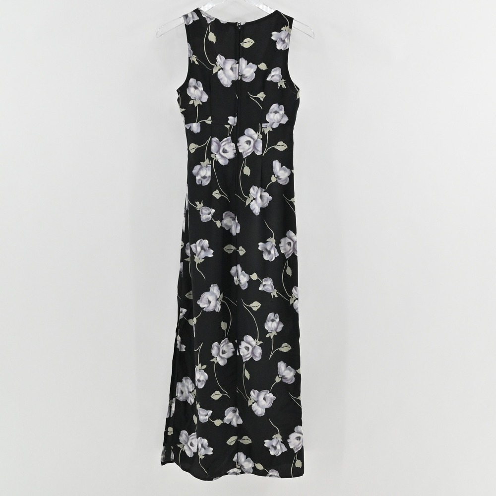 Vtg Y2k Black Floral Maxi Dress Size M‎ Dark Romantic Grunge Sleeveless Tie USA - Picture 3 of 14